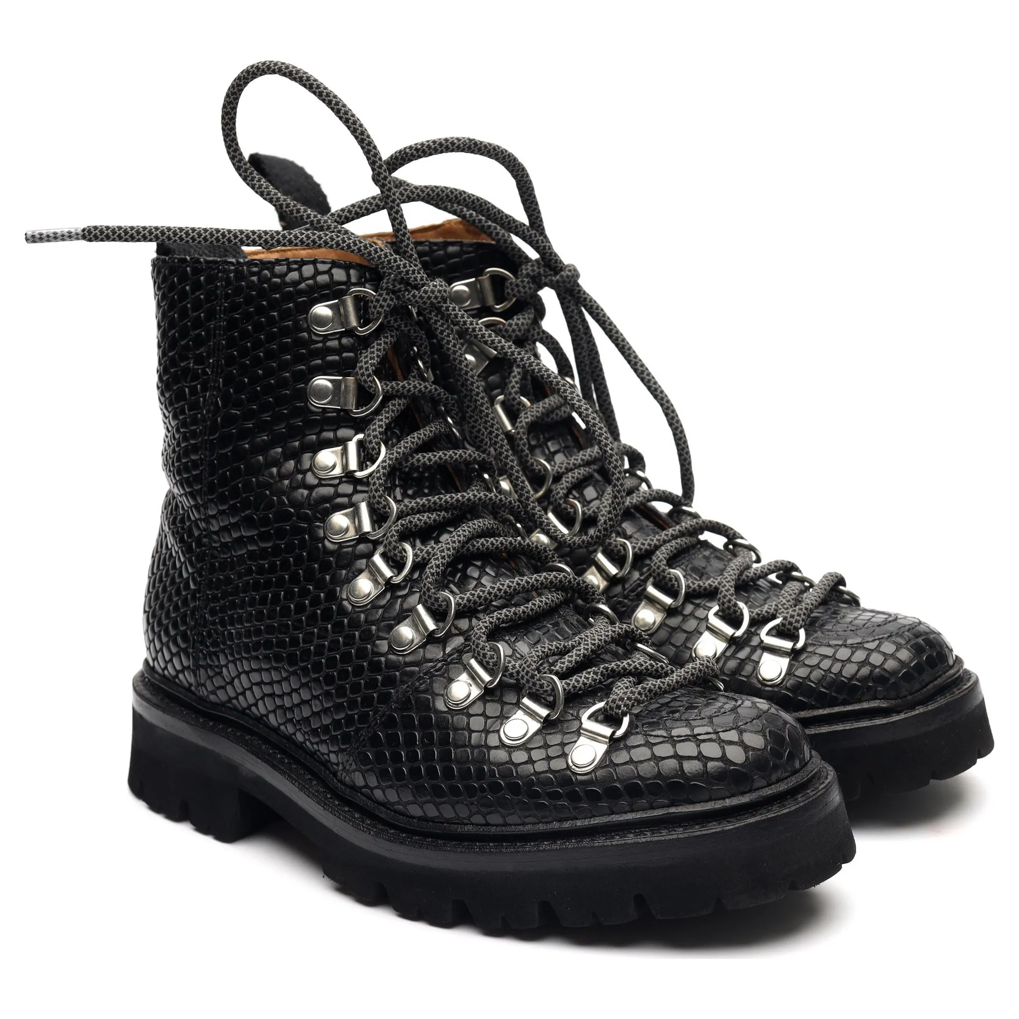 Women's 'Nanette' Black Leather Hiker Boots UK 3