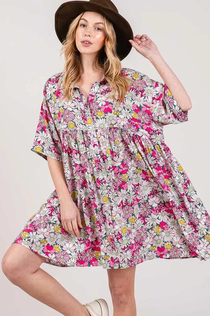 Women's SAGE   FIG Floral Button Down Mini Shirt Dress