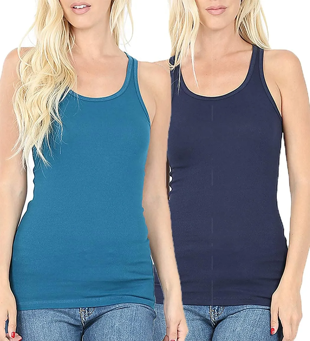 Zenana Women's Plain Solid Color Ribbed Racerback Tank Top Shirt Plus Sizes