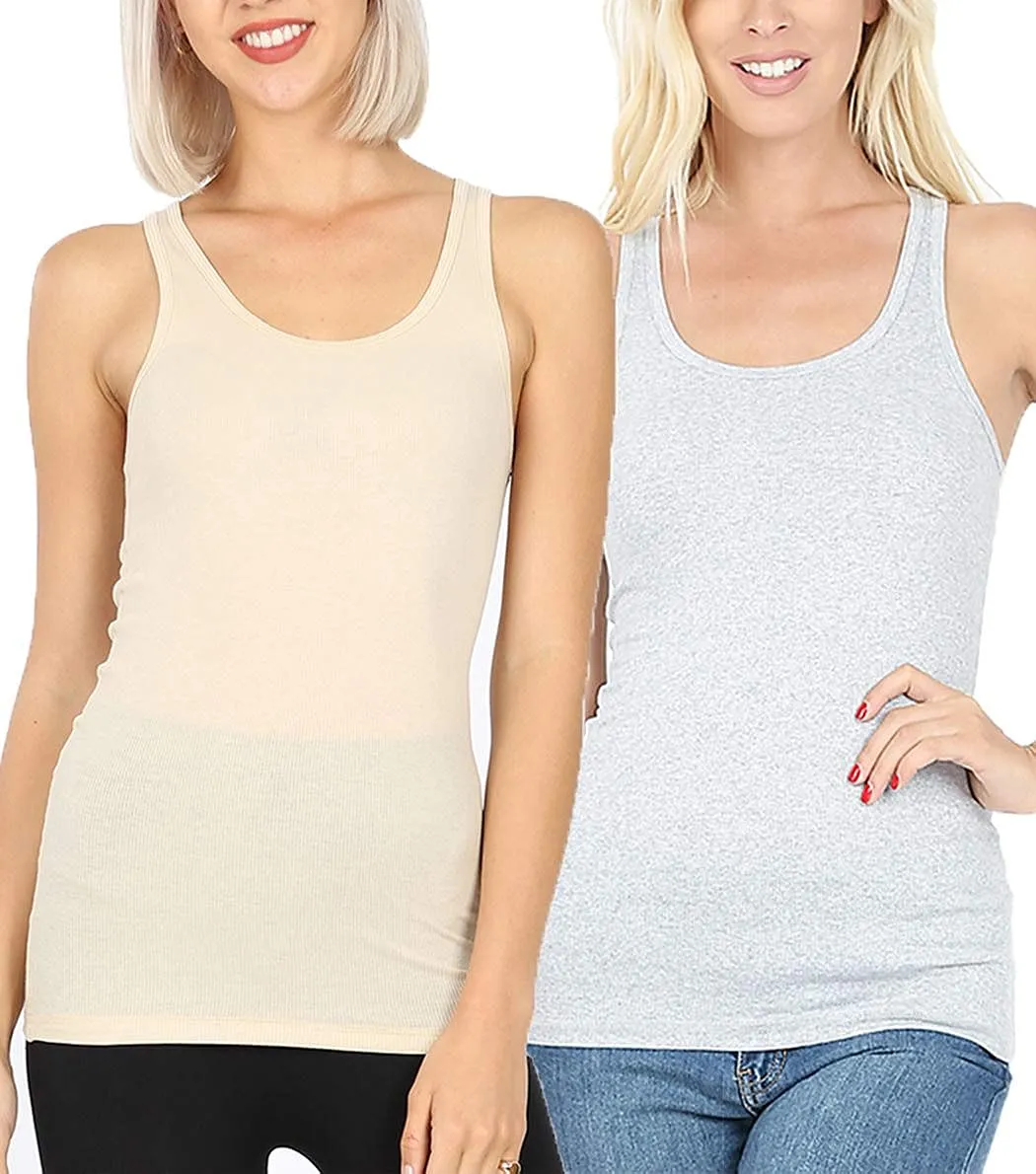 Zenana Women's Plain Solid Color Ribbed Racerback Tank Top Shirt Plus Sizes