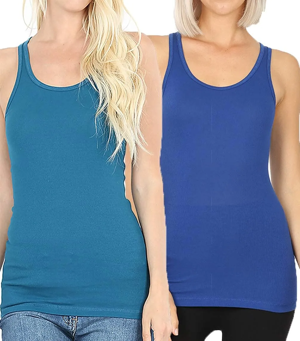 Zenana Women's Plain Solid Color Ribbed Racerback Tank Top Shirt Plus Sizes