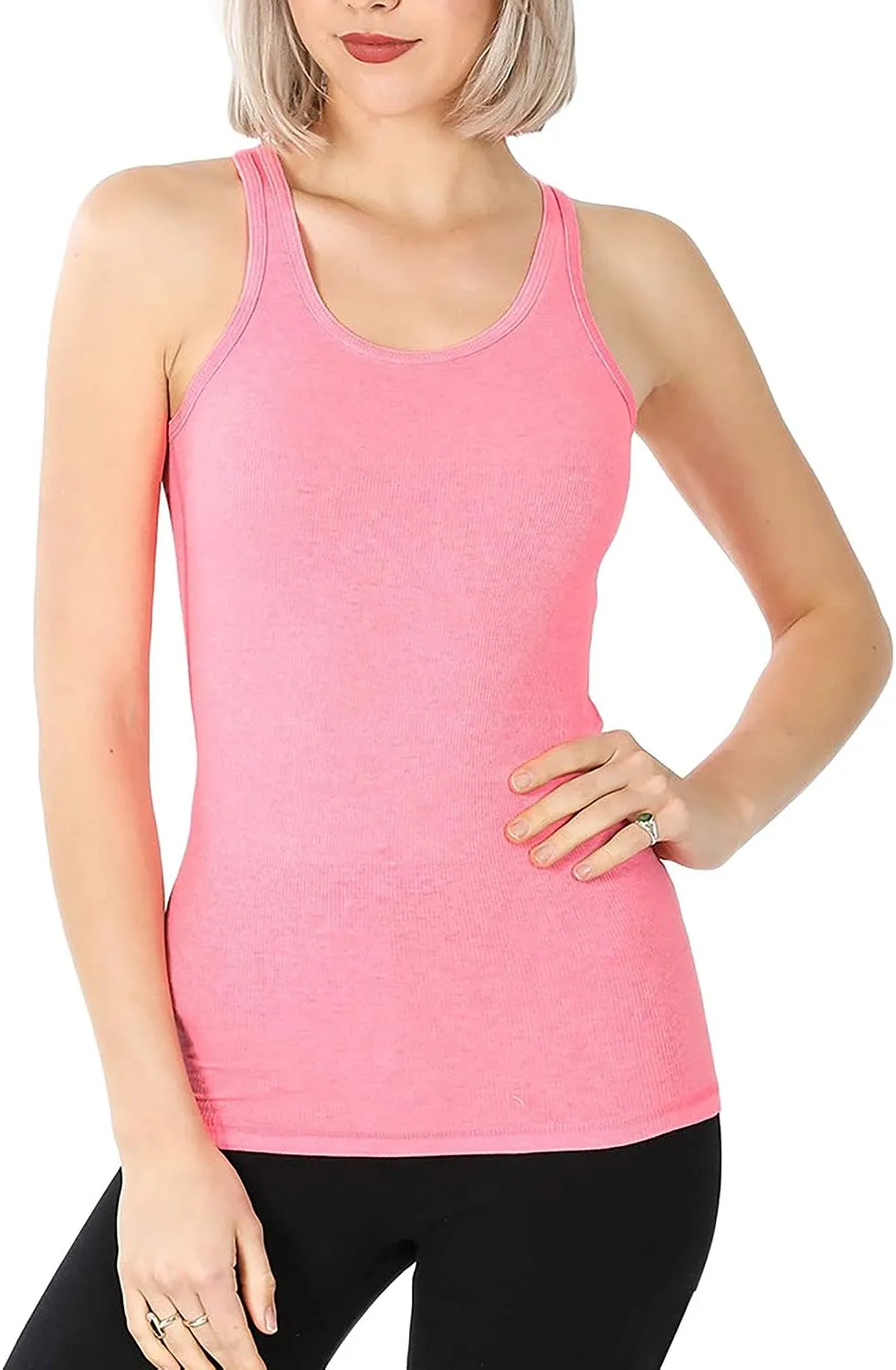 Zenana Women's Plain Solid Color Ribbed Racerback Tank Top Shirt Plus Sizes