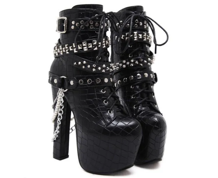 Zip Metal Chains Gothic Boots