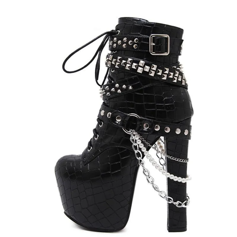 Zip Metal Chains Gothic Boots